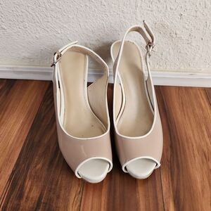 Mark Fisher Nude/Ivory Peep Toe Heels